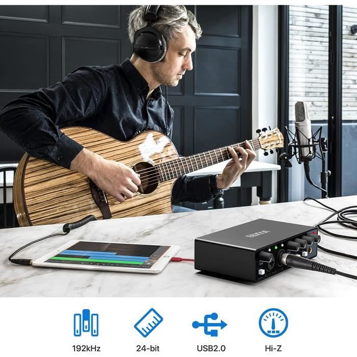 Audio Interface USB Noir, EBXYA Carte Son Externe Table de Mixage pour PC, Micro, Interfaces