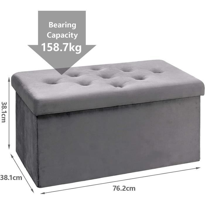 Grand Ottoman De Rangement Pliable En Velours Côtelé 76x38cm - Pouf Repose-Pieds Noir