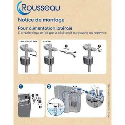 Robinet Flotteur WC Edouard Rousseau - Silencieux, Anti-Siphon, NF - Pour Réservoir Apparent/Encastré