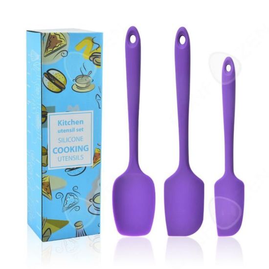 Lot De 10 Ustensiles De Cuisine En Silicone Violet Résistant à La Chaleur - Avec Support En Acier Inoxydable - Pour Poêles Antiadhésives