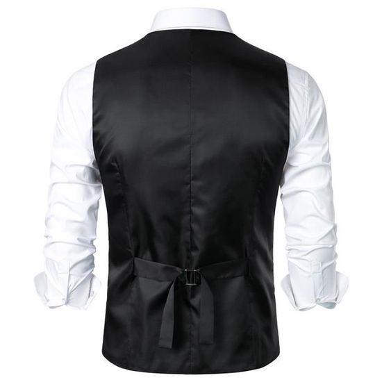 Gilet D'affaires Pour Homme Gris à Carreaux - Coupe Ajustée - Col En V - Sans Manches - Style Vintage Décontracté