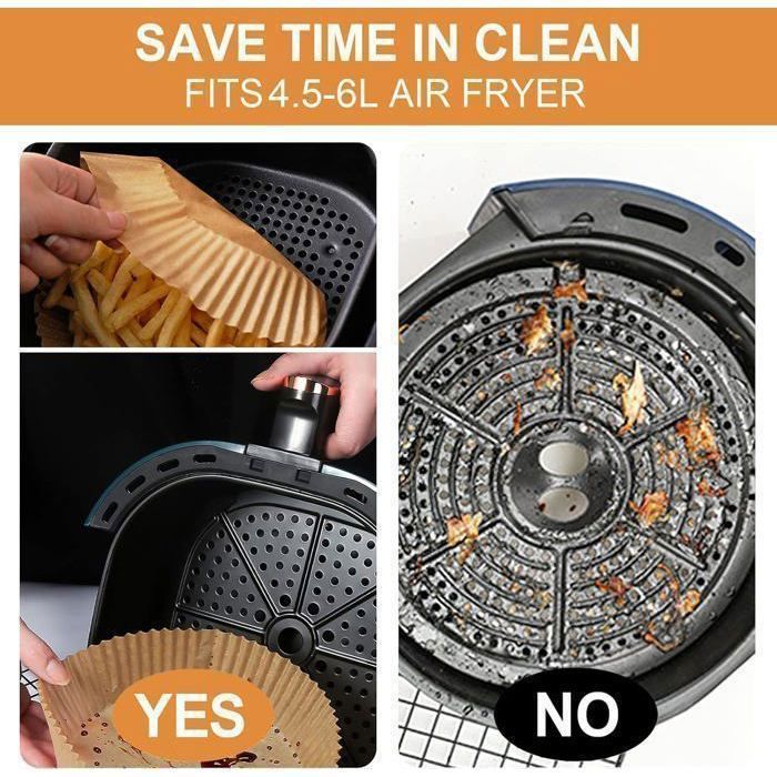 Papier Cuisson Air Fryer 100 Pièces, Papier Sulfurisé En Feuilles Pour Airfryer Jetable, Friteuse Air Chaud Fryer Parchment Paper Liners, Papier Bol Rond Pour Friteuse à Air
