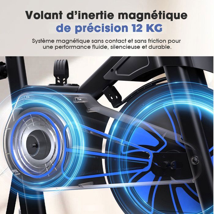 Dskeuzeew Vélo D'appartement Magnétique – Roue Inertie 12 Kg, écran LCD, Cardio, Capacité 150 Kg, Acier 80 Mm