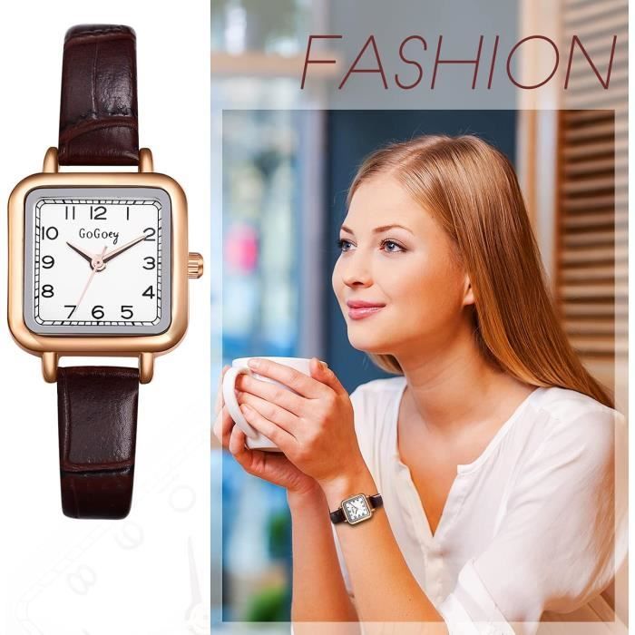 Montre-Bracelet Femme Vintage - Chiffres Romains, Mouvement à Quartz Précision - Bracelet Cuir/Métal, Cadeau Élégant