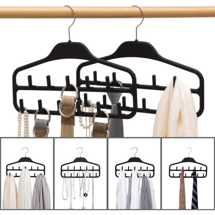 Lot De 2 Cintres Bois Pour Ceintures – 8 Crochets 360° Pivotants, Gain De Place Pour Cravates, Sous-vêtements