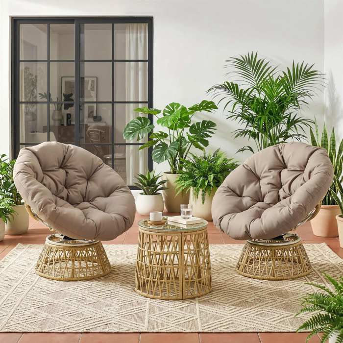 Ensemble Jardin 3 Pièces Outsunny Fauteuils à Bascule + Table Basse - Résine Tressée Imitation Rotin Noir Marron