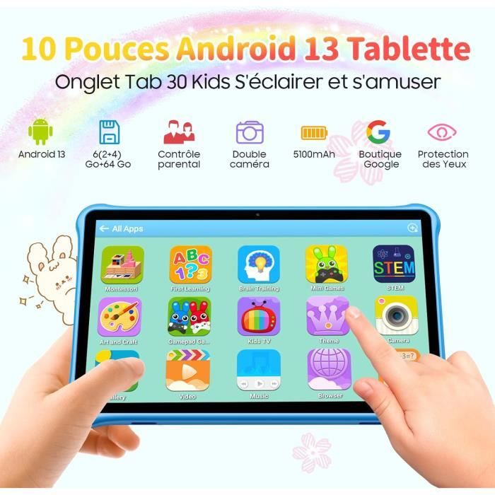 OSCAL Tablette Enfants 10 Pouces,Android 15,Contrôle Parental, 12Go RAM+128Go ROM/512Go TF, WiFi 6, Octa-Core,Tablette Éducative,Protection Yeux HD,5100mAh,pour Enfants 3 à 12 Ans,EVA étui Enfant,Bleu