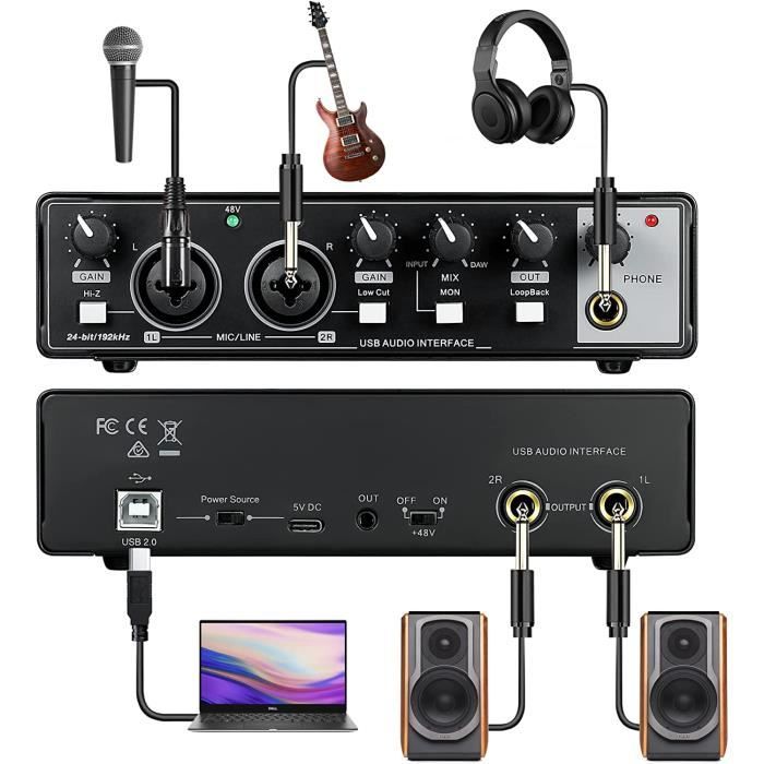 Audio Interface USB Noir, EBXYA Carte Son Externe Table de Mixage pour PC, Micro, Interfaces