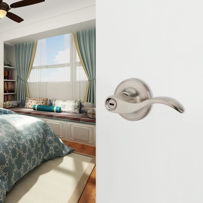 IUYPKQ Serrure De Porte De Chambre à Coucher – Poignée De Porte D'intérieur Avec Serrure – Verrous De Porte En Acier Inoxydable Pour Porte D'entrée – Boutons De Porte Avec Serrure Et