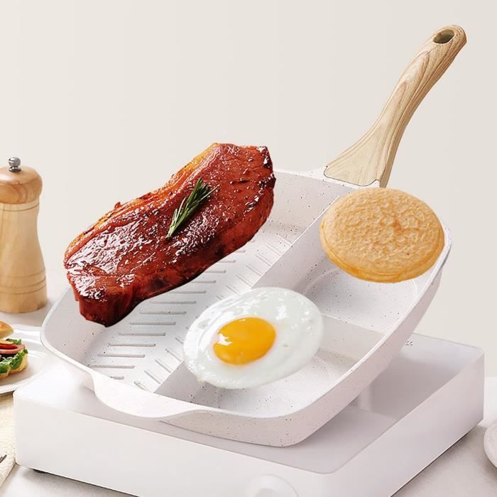 Assiette à Steak En Fonte Avec Base En Bois - Plateau Antiadhésif 28x17 Cm, Pour Barbecue Et Cuisson