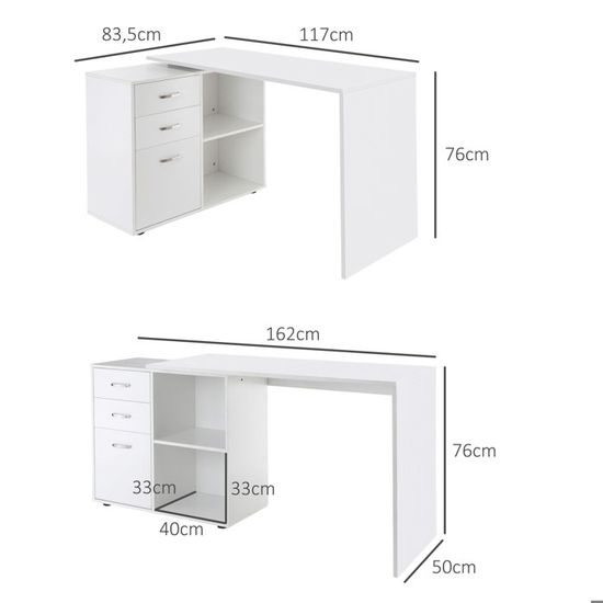 Bureau D Angle Bureau Droit Modulable 2 En 1 Tiroirs X 3 2 Niches Mdf Blanc 37wt 162x50x76cm Blanc Achat Vente Bureau Bureau D Angle Bureau Droit Cdiscount