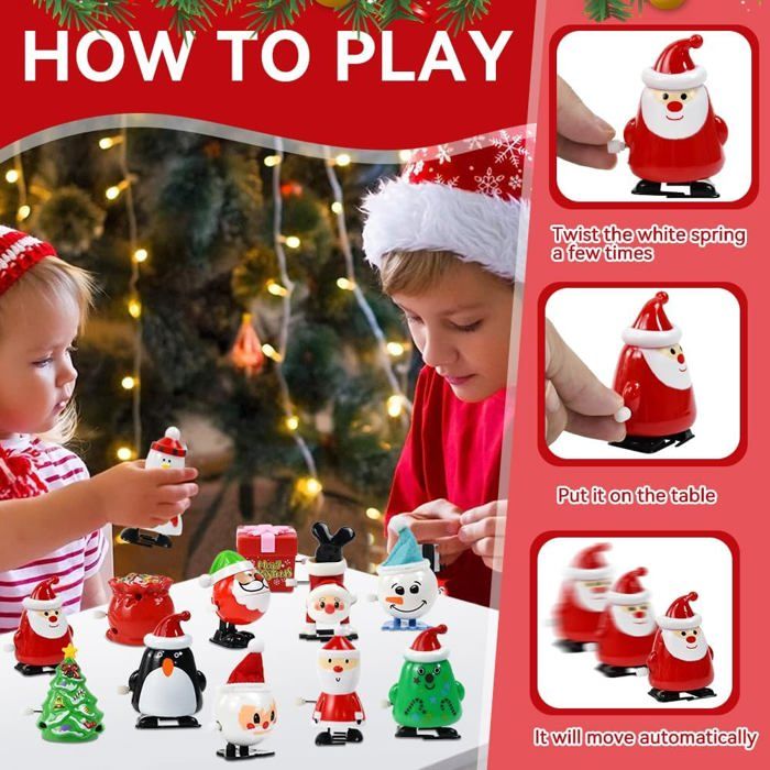 5 Jouets à Remonter Père Noël – Figurines Mécaniques – Cadeaux De Table Et Sacs De Fête – Noël