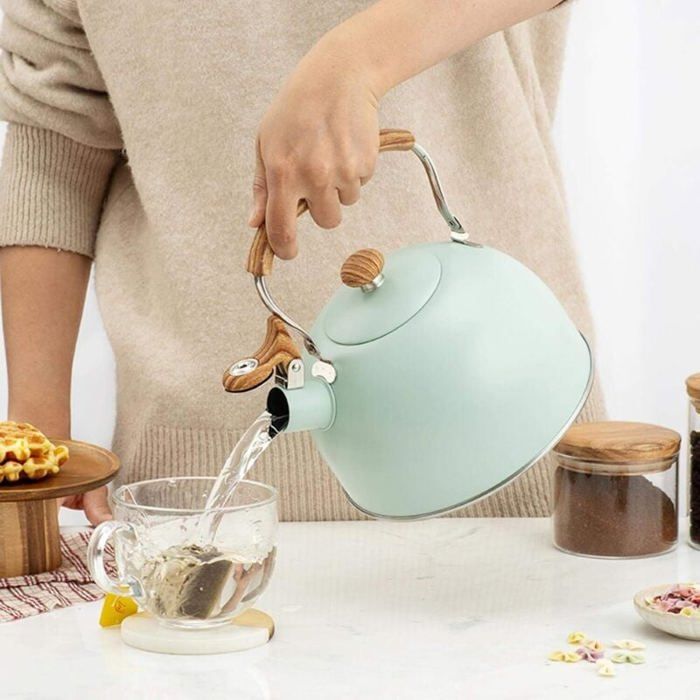 Hominas Bouilloire Sifflante Inox 3 L, Théières Bouilloire Induction Theiere Vintage Electrique Camping avec Poignée De Bois pour Thé et Café Cuisinière Hominas Bouilloire Sifflante Inox 3 L, Théières Bouilloire Induction Theiere Vintage Electrique Camping avec Poignée De Bois pour Thé et Café Cuisinière