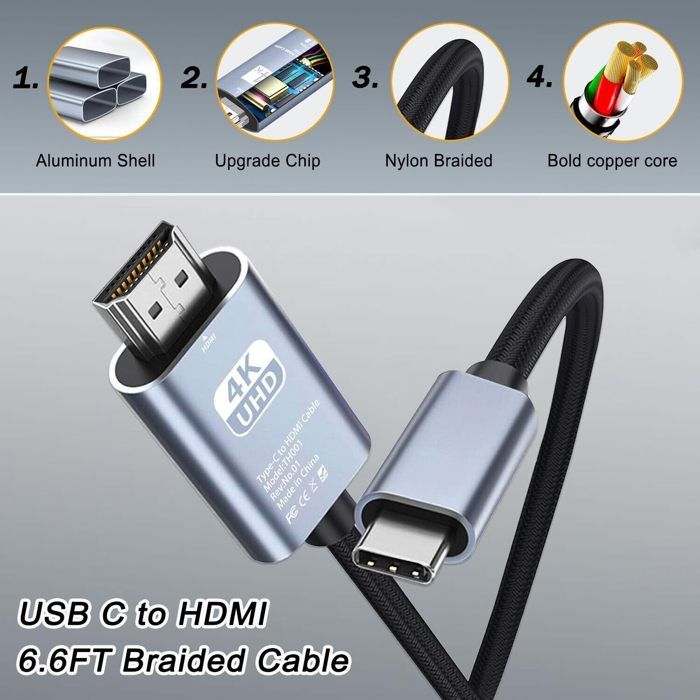 Câble USB-C Vers HDMI Vention 1,5m | 4K@30Hz | Compatible MacBook, IPad, Galaxy | Thunderbolt 3