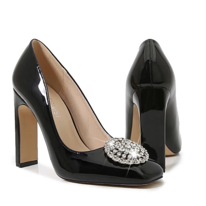 Escarpin Noir Talons Hauts avec Strass Circulaire pour Femme