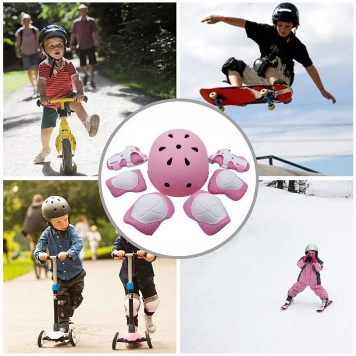 Fstoption Kit Protections Enfant 7 Pièces - Casque Vélo + Genouillères Coudières Protège-Poignets