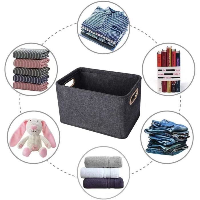 GBACHOOSE Lot De 3 Paniers Rangement Feutre Gris - Pliable Avec Poignées 30x24x15 Cm