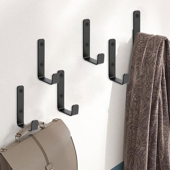 Lot De 8 Crochets Muraux Noirs 63x20x30mm - À Visser - Robuste Pour Garage, Salle De Bain, Chambre