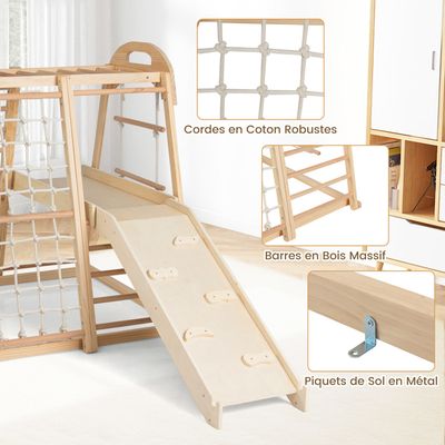 COSTWAY Aire De Jeux Escalade 8 En 1 – Toboggan, Tunnel, Tableau Noir, Triangle Montessori – Charge 150 Kg, Dès 3 Ans