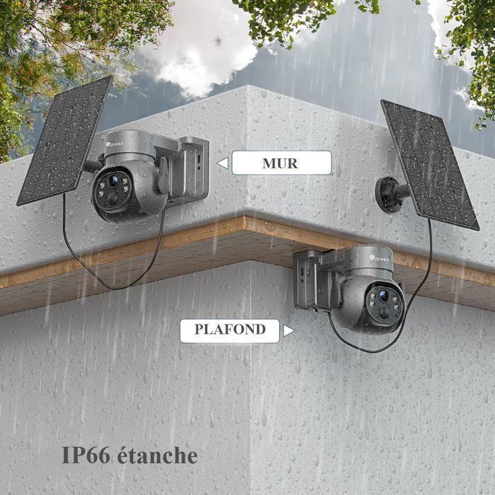 Caméra Surveillance Solaire Caméra Solaire Extérieure Ctronics 2K - Vision Nocturne Couleur, Détection Humaine PIR - Sans Fil IP66 Camera Sans Fil Exterieur Solaire