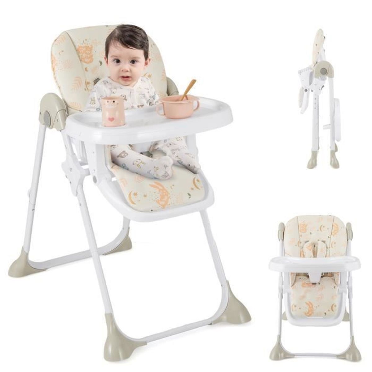 Chaise Haute Bébé 4 Roues - Réglable, Pliable, 6 Mois-3 Ans