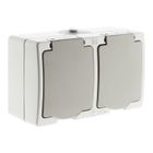 Double prise 2P+T - Akya - 16A - IP54 - Utilisation intérieure/extérieure - Plastique gris clair