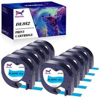 10 HALOFOX Compatible pour Dymo LetraTag Ruban Plastique 91205, 12mm x 4 m,pour Dymo LetraTag LT-100H,  noir sur bleu
