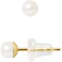 PERLINEA - Clous d'Oreilles - Véritables Perles de Culture d'Eau Douce Boutons 4-5 mm Blanc Naturel - Or Blanc - Bijoux Femme