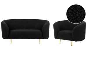 ENSEMBLE CANAPES Ensemble canapé et fauteuil 3 places en tissu bouclé noir et doré LOEN