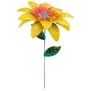 Fleur à Piquer Tournesol en Fonte Marron et Jaune Tuteur Décoration de Jardin Colorée 13x13x74cm - L'Héritier du Temps Fleur à Piquer Tournesol en Fonte Marron et Jaune Tuteur Décoration de Jardin Colorée 13x13x74cm - L'Héritier du Temps