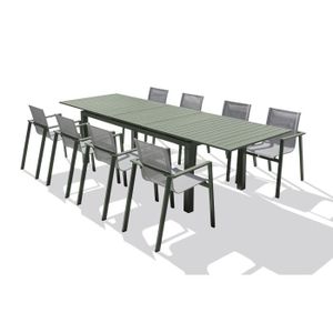 Ensemble table et chaise de jardin Lot composé d'une table de jardin MIAMI-TB300-KAKI avec rallonge et de 8 fauteuils MIAMI-FT-KAKI empilables