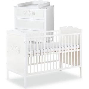 CHAMBRE COMPLÈTE BÉBÉ Ensemble commode à langer + lit bébé 120X60 - MARSELL - Motif 3 hiboux en relief - Blanc - MON MOBILIER DESIGN