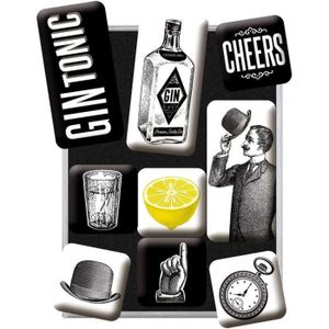 GIN , Set d'aimants rétro, Gin & Tonic – Cadeau pour Les Amateurs de Cocktails, Décoration pour Le frigo, Design[S85]