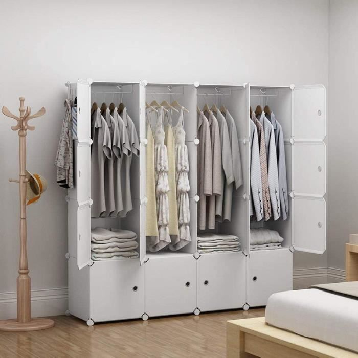 Meuble Dressing Penderie Blanc 8 Niches Miroir roulettes L 100 H 174 P 45  cm : : Cuisine et Maison
