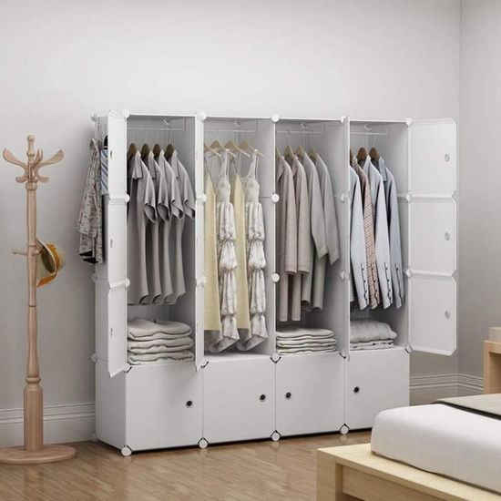 Armoire de Chambre en plastique PP - HUOLE - 12 Cubes 4 Étagères de
