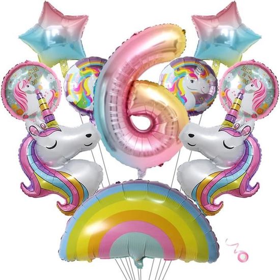 Décoration Licorne Anniversaire Fille 6 Ans - Vaisselle, Ballons Et Nappe Pour 16 Invités