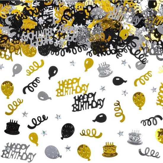 Confettis Anniversaire 25 Ans – 15g Or Noir Argent – Décoration De Table Pour Femme/Homme, Formes Variées