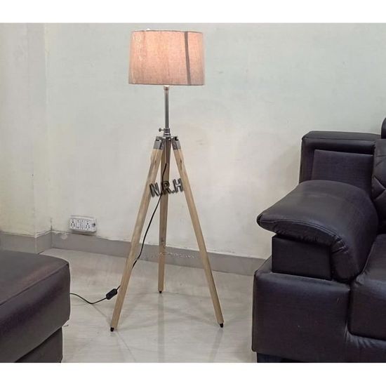 Lampadaire Trépied En Bois, Lampe Sur Pied Du Milieu Du Siècle Pour Salon, Abat-jour En Lin, Lampe Sur Pied Au Design Moderne, Lampe Sur Pied Haute Pour Chambre à Coucher, Salle D'étude