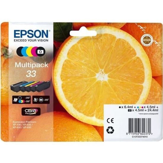 EPSON Multipack 33 - Oranges - Noir, jaune, cyan, magenta, photo noire (C13T33374021)