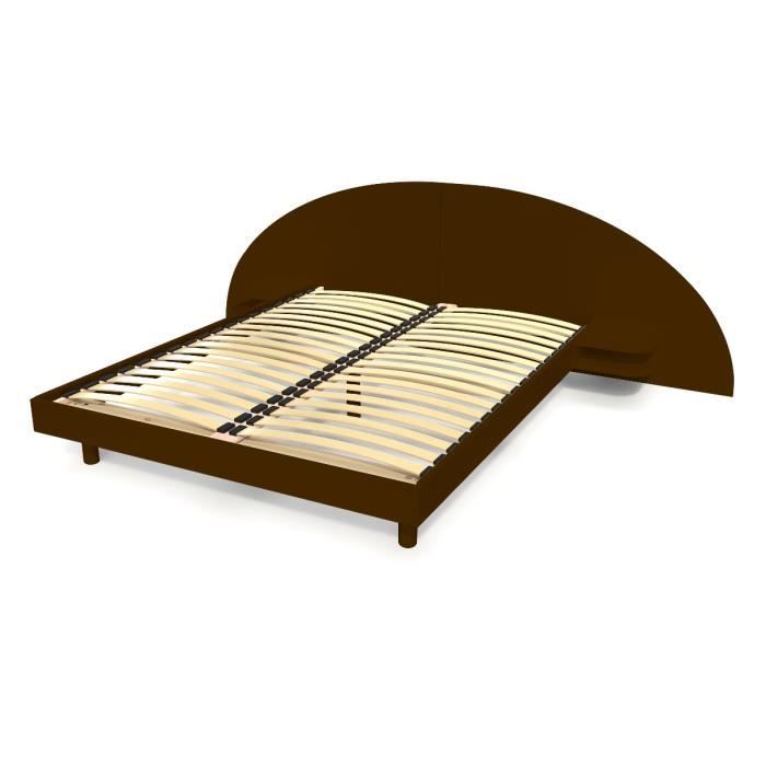 Lit adulte ARC bois avec tête et chevets intégrés (Wengé - 160x200)