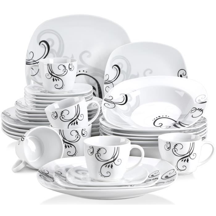 Veweet ZOEY 30pcs Service de Table Porcelaine 6 Assiette Plate, Assiette à Dessert, Assiette Creuse, Tasse et Soucoupes pour Pâques