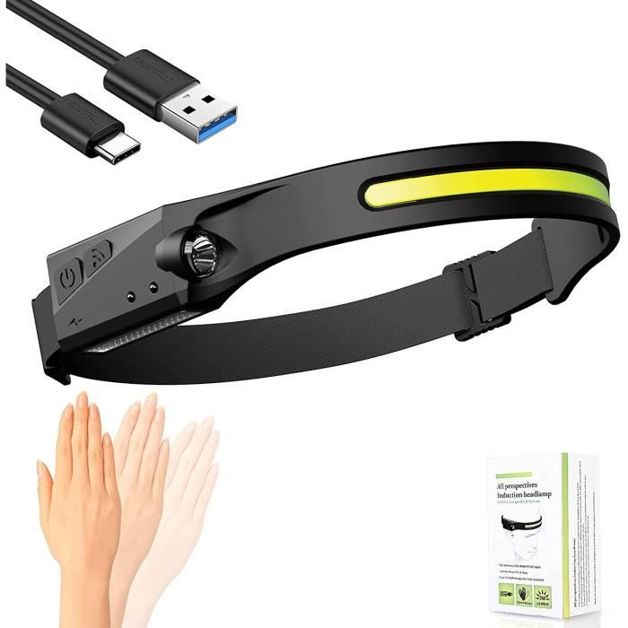 Amstory Lampe Frontale LED Rechargeable USB, Lampe Torche Frontale Puissante Leds, Lampe Frontale COB de Camping Étanche Avec Mo13