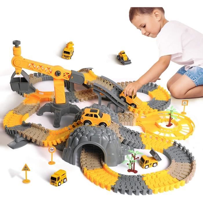 Ensemble de circuits de course, véhicules de construction, trains flexibles avec camions, voitures électriques, jouets pour enfants