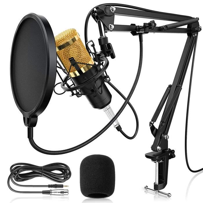Microphone à Condensateur USB Professionnel avec Bras de flèche et Support Antichoc pour YouTube Vlogging Gaming Podcasts