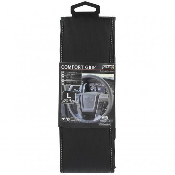 Car Plus couvre-volant Comfort Grip Vent uni cuir synthétique noir / blanc 39-40 cm