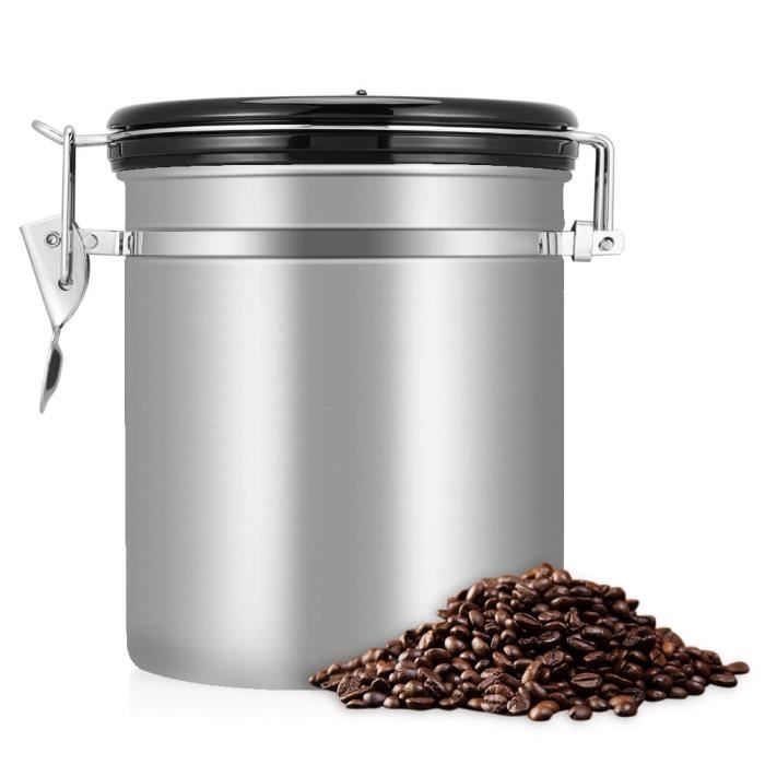 Zerone Conteneur de café La boîte métallique hermétique de stockage de récipient de grains de café de l'acier inoxydable 1.5L