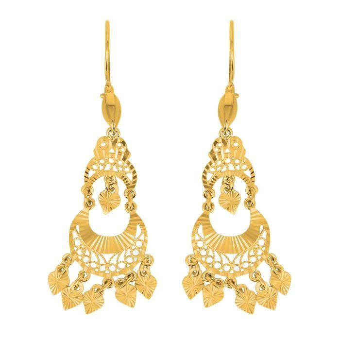 Boucles D'Oreilles Orientales Pendantes Filigranées En Or 18 Carats