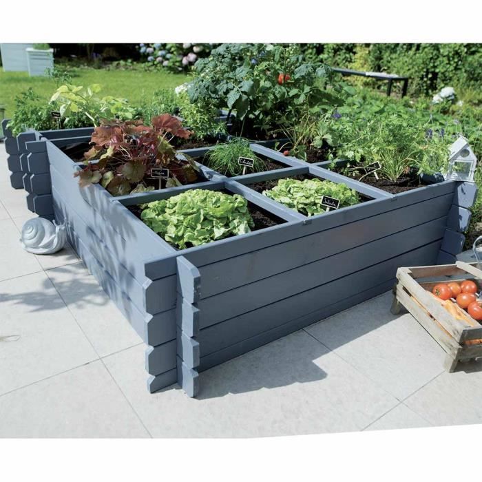 Carré Potager au sol BASIL - Traité autoclave Classe 3 - (140 x 140 x H40 cm / 579L : 9 compartiments)