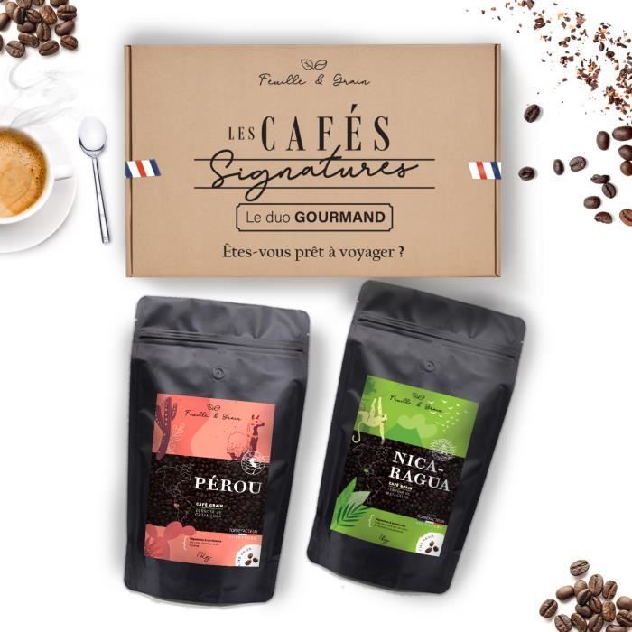 Café Grain Coffret Duo Découverte Origines Pérou & Nicaragua - lot de 2 Paquets dégustation unique de 250 gr avec Valve