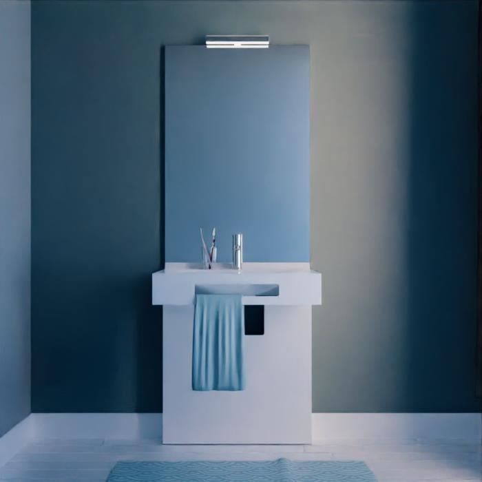 Meuble LEA 70 cm avec plan vasque, miroir - blanc brillant